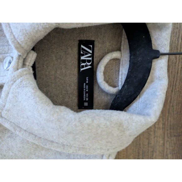 ZARA STUDIO FAUX WOOL METAL BUTTON CROPPED JACKET Biege Size Medium - Picture 9 of 10